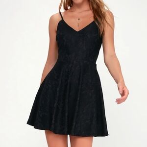Soprano Black A-Line Lace Skater Dress In Size L
